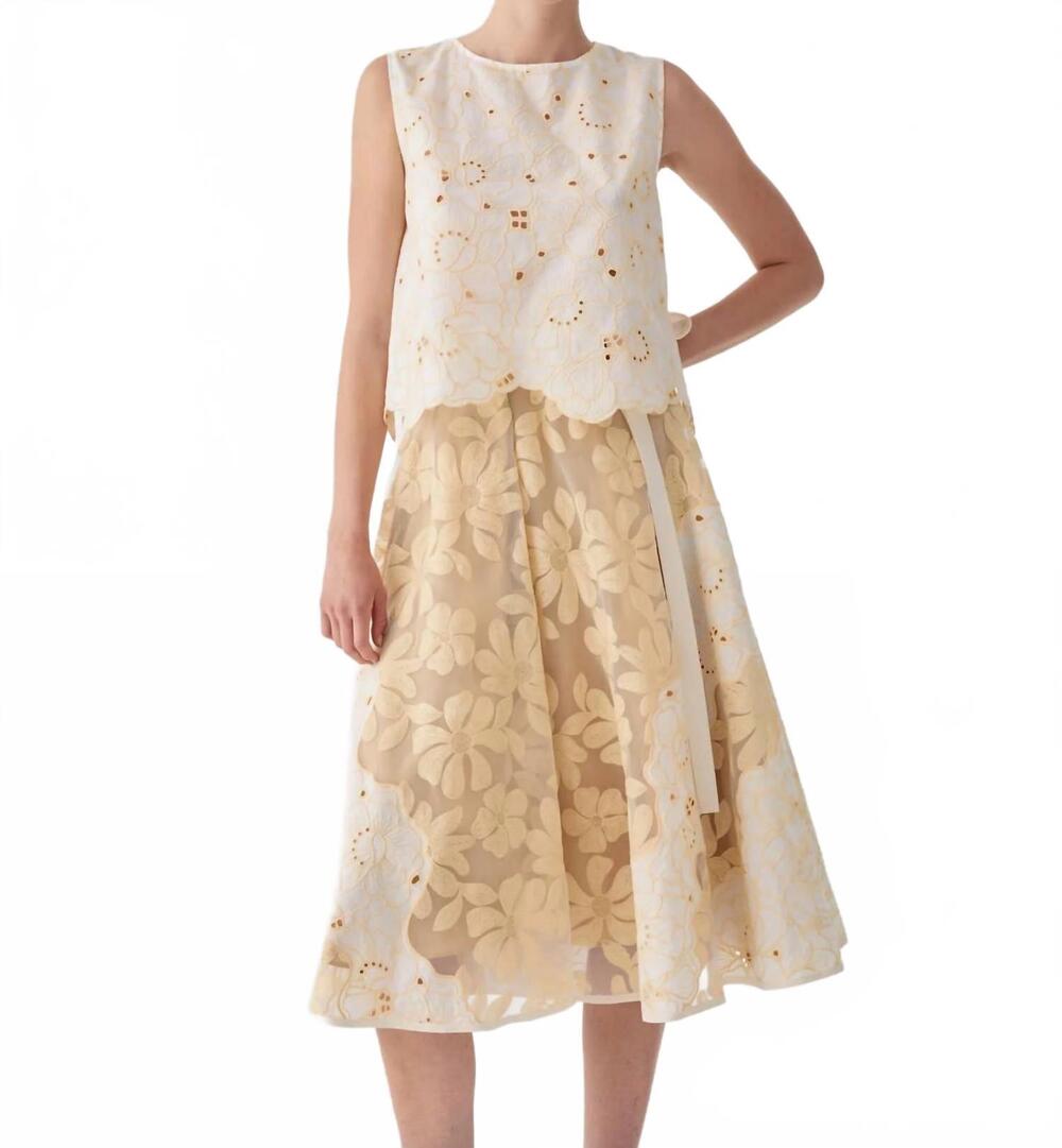 NEW BEATRICE .B embroidered organza midi skirt in butter